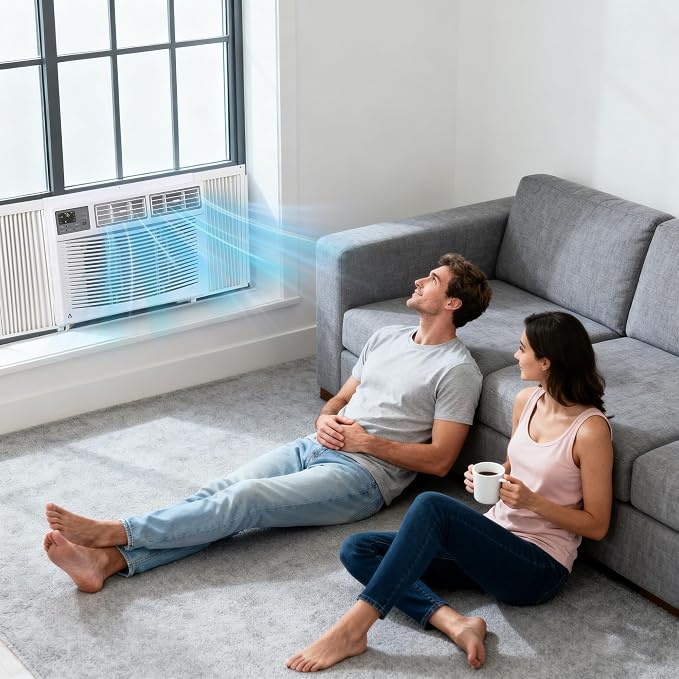 12,000 BTU Window Air Conditioner for Bedroom, WiFi App Control, Remote, Sleep Mode, 24H Timer, 3 Fan Speeds, Dehumidifier 80