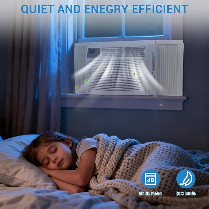 12,000 BTU Window Air Conditioner for Bedroom, WiFi App Control, Remote, Sleep Mode, 24H Timer, 3 Fan Speeds, Dehumidifier 80