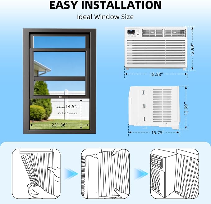 12,000 BTU Window Air Conditioner, Window AC Unit, Cools Rooms up to 550 Sq.Ft., 6 in 1 Modes Air Conditioner Window Unit