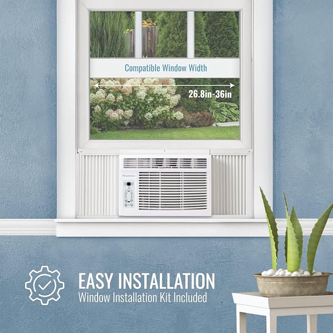 12,000 BTU Window Air Conditioner with 11,000 BTU Supplemental Heating and Dehumidification, 230V, Window AC Unit for Living