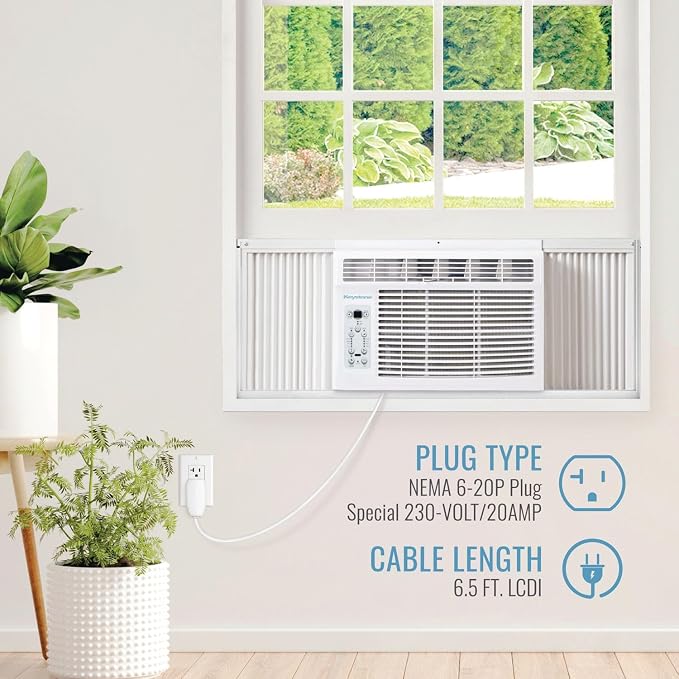 12,000 BTU Window Air Conditioner with 11,000 BTU Supplemental Heating and Dehumidification, 230V, Window AC Unit for Living