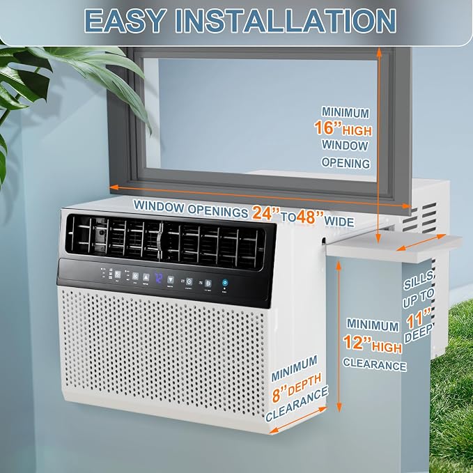 12,000 BTU Window Air Conditioners Cools up to 550 Sq. Ft, U-Shaped Air Condtioner Window Unit with 6 Modes 24H Timer