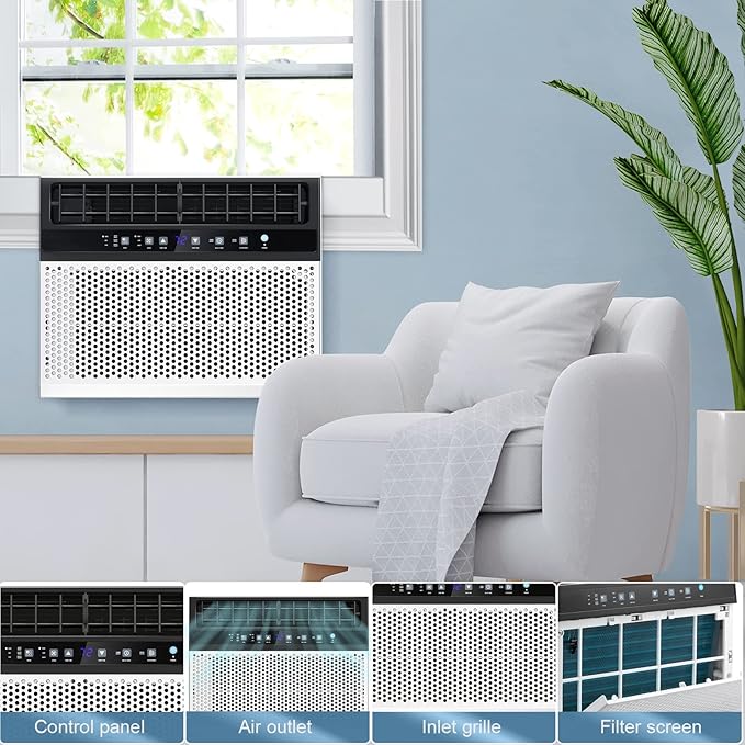 12,000 BTU Window Air Conditioners Cools up to 550 Sq. Ft, U-Shaped Air Condtioner Window Unit with 6 Modes 24H Timer