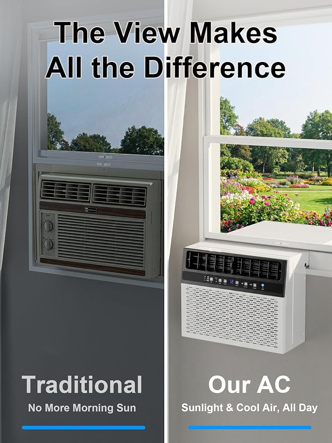 12,000BTU U Shaped Window Air Conditioner, 6-In-1 Window AC Unit With Adjustable Louvers-Cools up to 550 Sq Ft, 24H Timer, 3