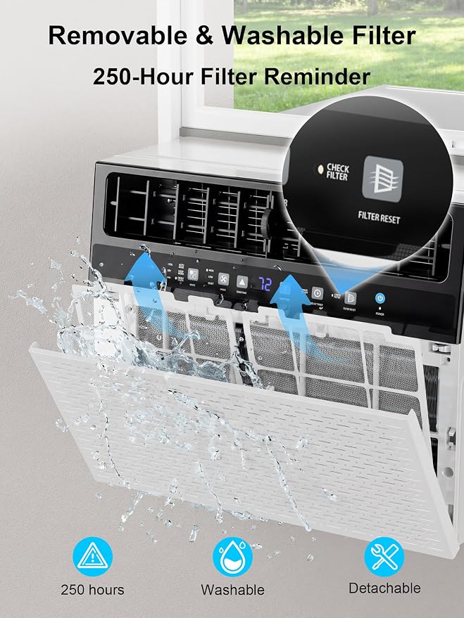 12,000BTU U Shaped Window Air Conditioner, 6-In-1 Window AC Unit With Adjustable Louvers-Cools up to 550 Sq Ft, 24H Timer, 3