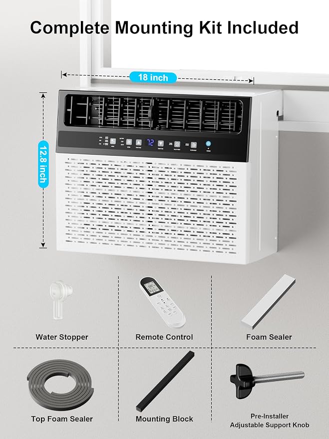 12,000BTU U Shaped Window Air Conditioner, 6-In-1 Window AC Unit With Adjustable Louvers-Cools up to 550 Sq Ft, 24H Timer, 3