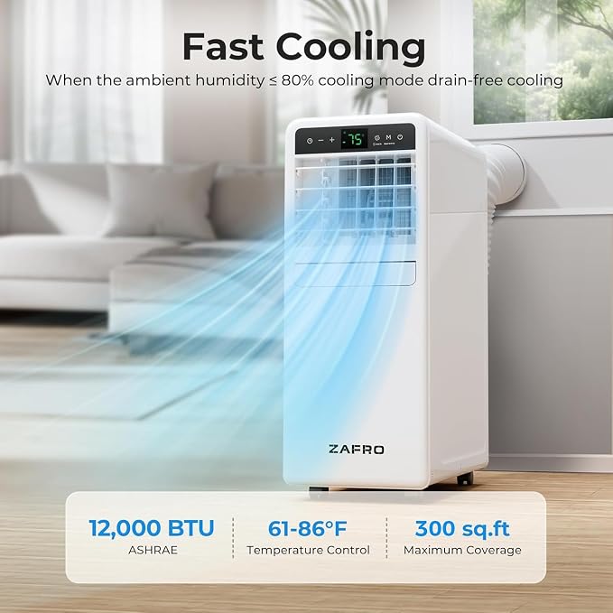 12,050 BTU Portable Air Conditioner, Smart AC Unit with Fan/Dehumidifier/Drainage-free Cooling, APP/Remote/Touch, 47 dB