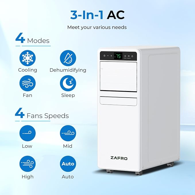 12,050 BTU Portable Air Conditioner, Smart AC Unit with Fan/Dehumidifier/Drainage-free Cooling, APP/Remote/Touch, 47 dB