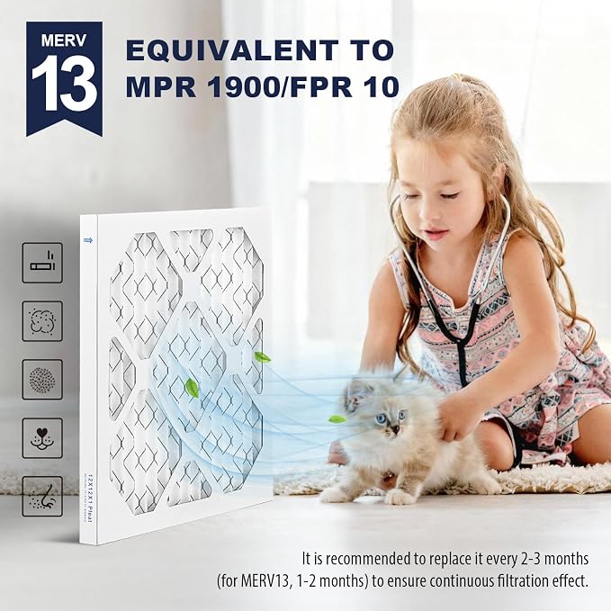12×12×1 MERV 13 Furnace Air Filters - HVAC/Furnace AC Filter Replacement (Actual Size 11.75x11.75x0.75), alternate product