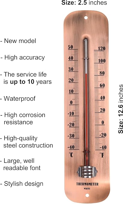 12.2 inch New Large Numbers Premium Steel Wall Thermometer Indoor Outdoor Waterproof Decorative (Upgraded Accuracy and
