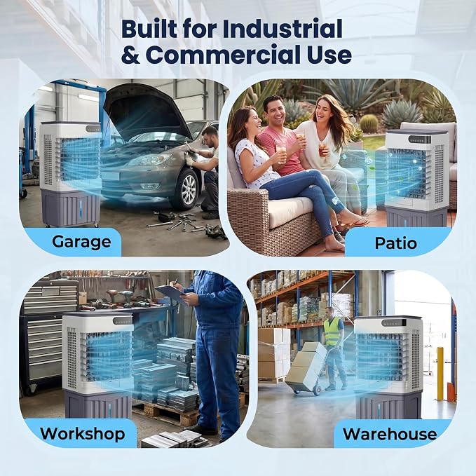 12.28 Gal Swamp Cooler Air Conditioners, 4-IN-1 Evaporative Cooler, 4 Ice Packs, Remote, 12H Timer, 120° Oscillation