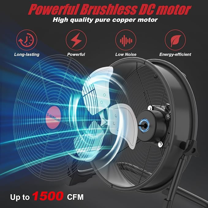 12" Battery Operated Floor Fan Compatible with M18 18V Battery, Portable Fan with AC Adapter and USB Output, Metal