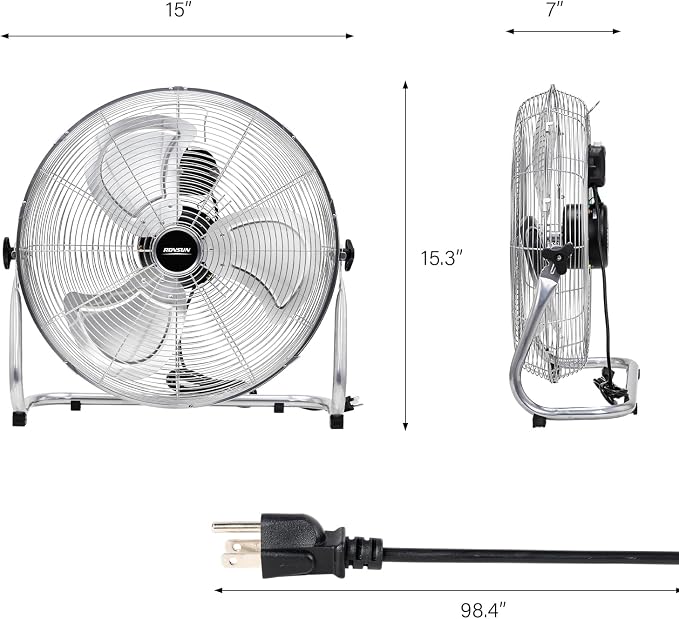 12'' Floor Fans, High Velocity Heavy Duty Metal Industrial Floor Fan for Commercial & Residential, High Power, alternate view