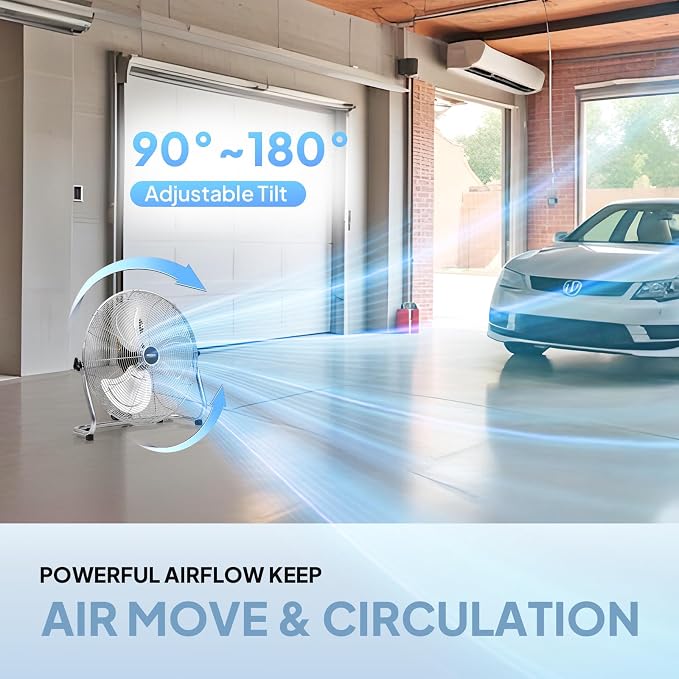 12'' Floor Fans, High Velocity Heavy Duty Metal Industrial Floor Fan for Commercial & Residential, High Power, alternate view