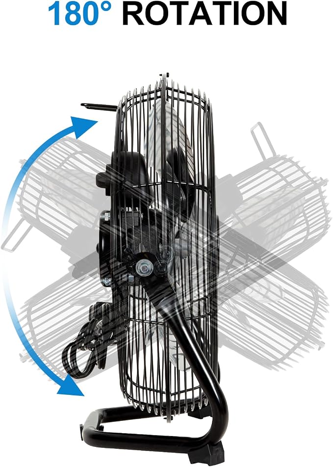 12" High Velocity Floor Fan, 3-Speed Heavy Duty Metal Fan with 180° Tilt, Commercial, Residential, Gym, Home Use, UL Listed