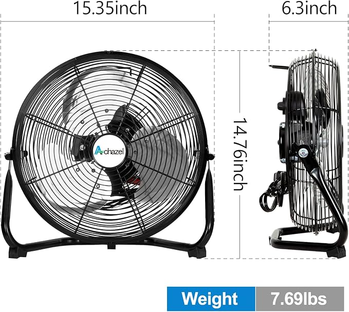 12" High Velocity Floor Fan, 3-Speed Heavy Duty Metal Fan with 180° Tilt, Commercial, Residential, Gym, Home Use, UL Listed