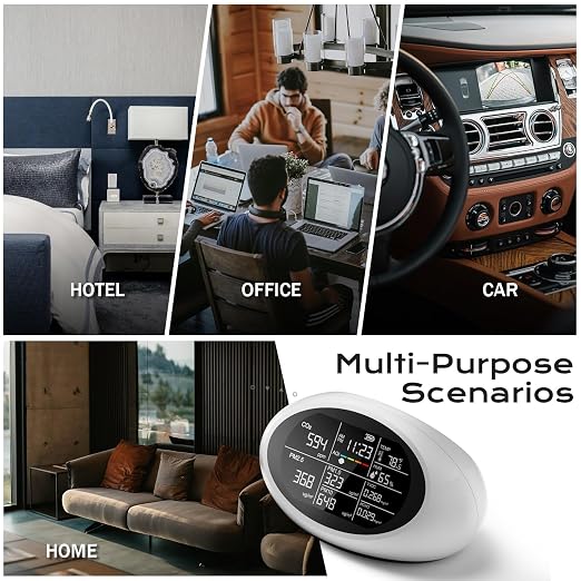 12-in-1 Air Quality Monitor Indoor, Portable Air Quality Monitor, for CO2, PM1.0, PM2.5, HCHO, TVOC and Others, Air Quality