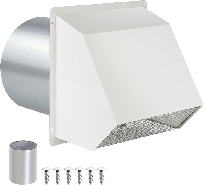 12 Inch Hooded Wall Vent with Screen and Damper, Outdoor Wall Exhaust Vent Cover Cap for Duct Dryer Range Hood Exterior