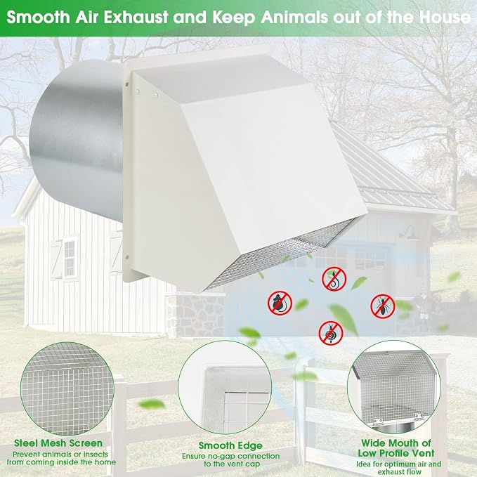 12 Inch Hooded Wall Vent with Screen and Damper, Outdoor Wall Exhaust Vent Cover Cap for Duct Dryer Range Hood Exterior