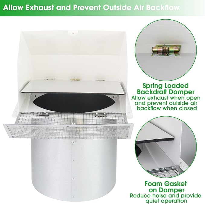 12 Inch Hooded Wall Vent with Screen and Damper, Outdoor Wall Exhaust Vent Cover Cap for Duct Dryer Range Hood Exterior