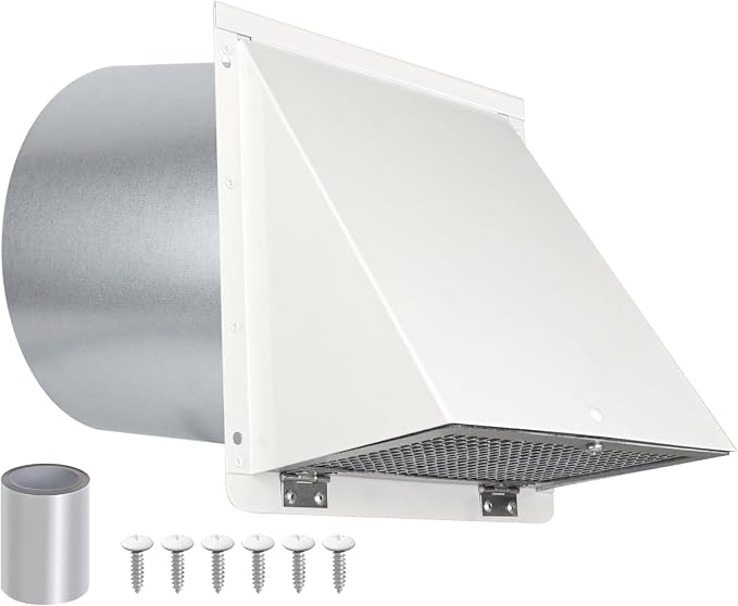12 Inch Hooded Wall Vent with Screen and Damper,Outdoor Wall Exhaust Cover Cap Dryer Vent Cover for Duct HVAC Dryer AC Range