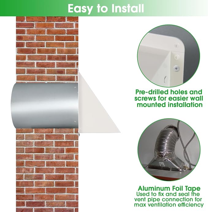 12 Inch Hooded Wall Vent with Screen and Damper,Outdoor Wall Exhaust Cover Cap Dryer Vent Cover for Duct HVAC Dryer AC Range
