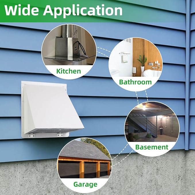 12 Inch Hooded Wall Vent with Screen and Damper,Outdoor Wall Exhaust Cover Cap Dryer Vent Cover for Duct HVAC Dryer AC Range