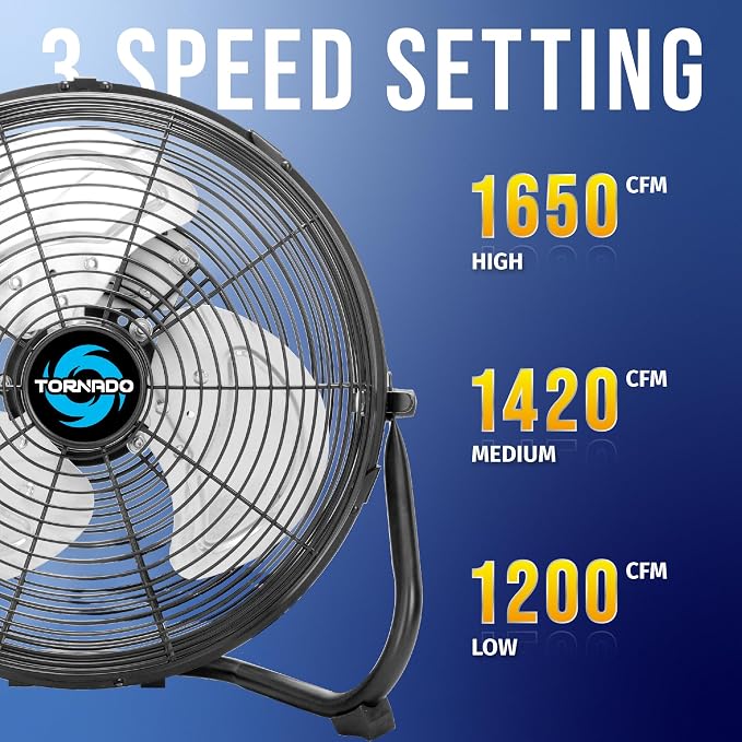 12 Inch Industrial Powerful Metal Floor Fan, 3-Speed High Velocity Cooling Floor Fan for Industrial, Commercial, alternate