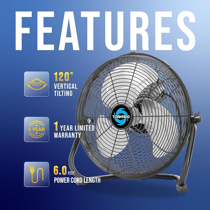 12 Inch Industrial Powerful Metal Floor Fan, 3-Speed High Velocity Cooling Floor Fan for Industrial, Commercial, alternate