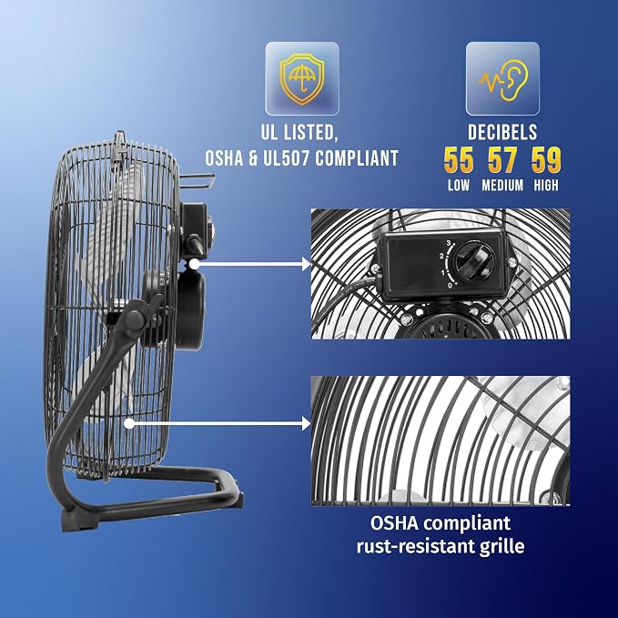 12 Inch Industrial Powerful Metal Floor Fan, 3-Speed High Velocity Cooling Floor Fan for Industrial, Commercial, alternate