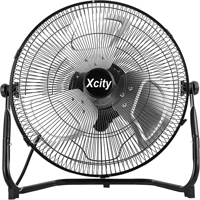 12 Inch Metal Industrial Floor Fans, Max 1800 CFM, Heavy Duty High Velocity Fan with 3-speed and 360°Adjustable Tilt, for