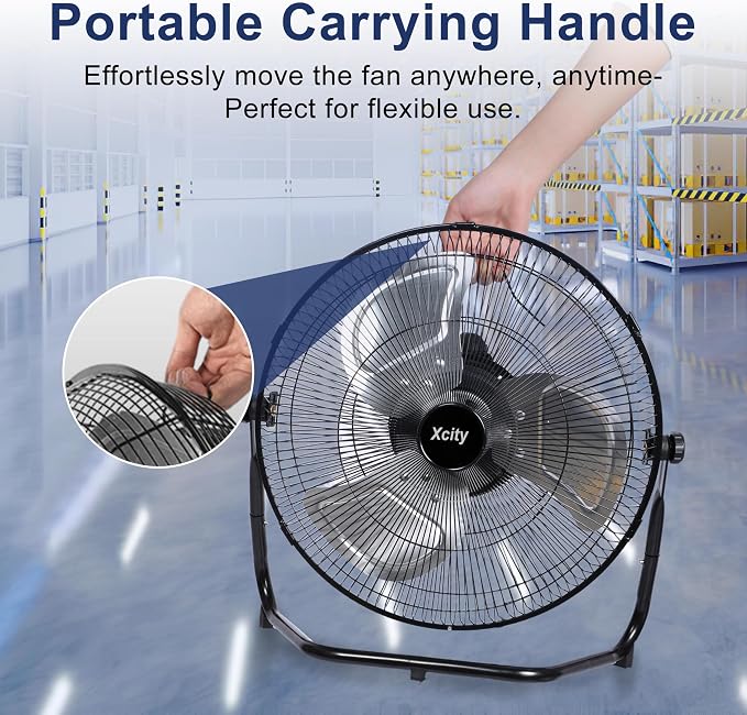 12 Inch Metal Industrial Floor Fans, Max 1800 CFM, Heavy Duty High Velocity Fan with 3-speed and 360°Adjustable Tilt, for