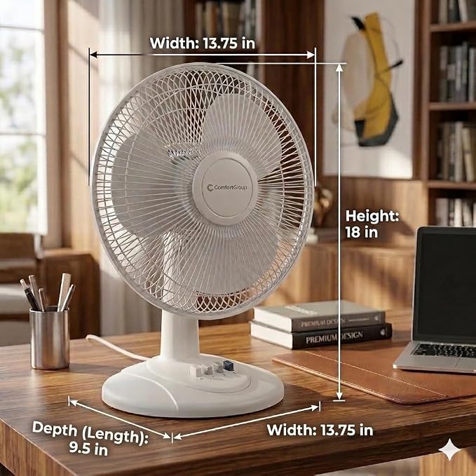 12 inch Table Fan with Adjustable Tilt, Wide Area Oscillation, Quiet Air Circulator Fan For Bedroom, 3 Speed Desktop Fan for