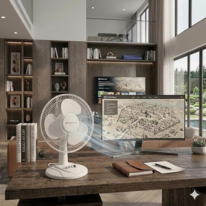 12 inch Table Fan with Adjustable Tilt, Wide Area Oscillation, Quiet Air Circulator Fan For Bedroom, 3 Speed Desktop Fan for