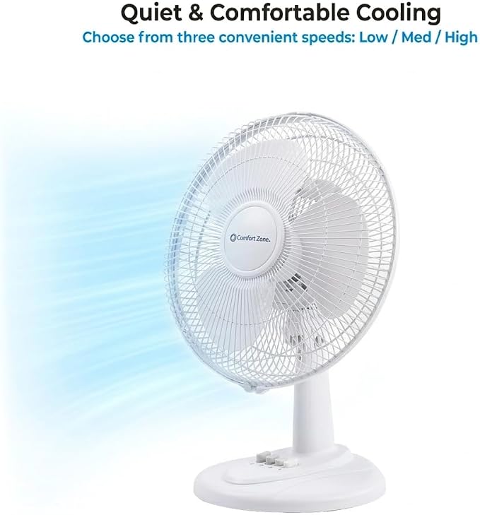 12 inch Table Fan with Adjustable Tilt, Wide Area Oscillation, Quiet Air Circulator Fan For Bedroom, 3 Speed Desktop Fan for
