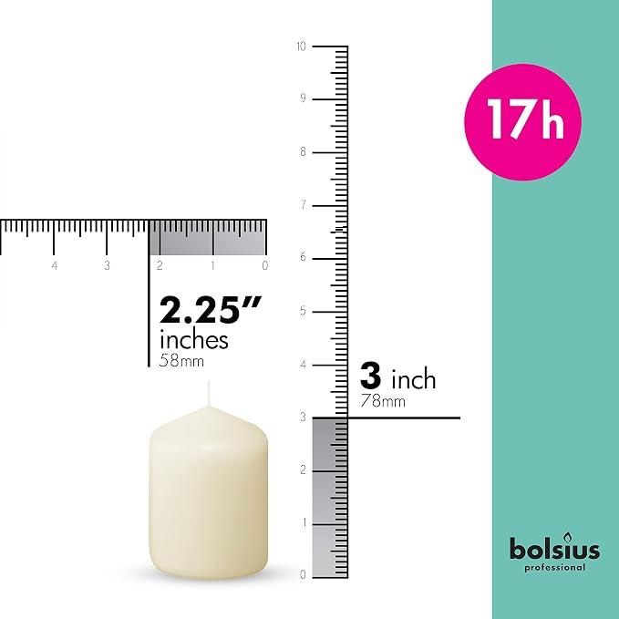12 Ivory Pillar Candles Bulk - 2.3 x 3 inch Candle Set - 17 Hours Clean Burning - No Palm Oil - 0% Animal Fat - Premium