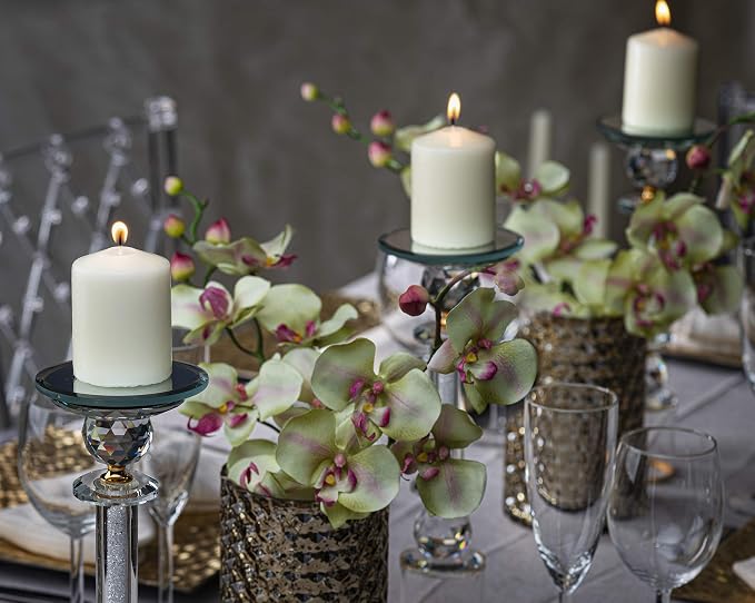 12 Ivory Pillar Candles Bulk - 2.3 x 3 inch Candle Set - 17 Hours Clean Burning - No Palm Oil - 0% Animal Fat - Premium