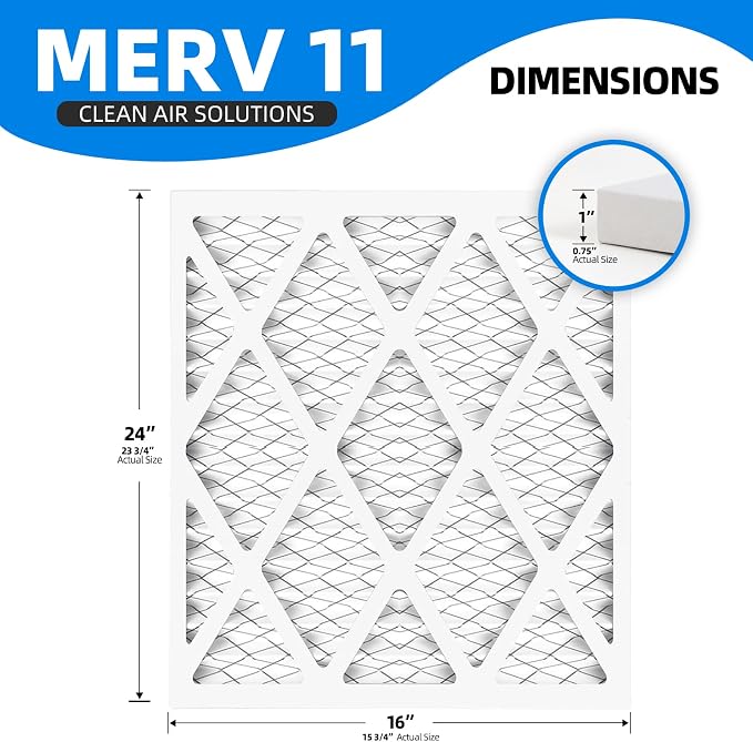 (12 Pack) 16x24x1 Air Filter, MPR 1200 & FPR 7, MERV 11 Pleated Air Filter (Actual Size: 15.75" x 23.75" x 0.75"), alternate