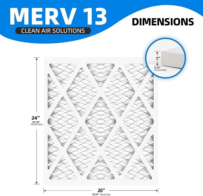 (12 Pack) 20x24x1 Furnace Air Filters, MPR 1900 & FPR 10, MERV 13,Pleated Air Filter (Actual Size: 19.75"x23.75"x0.75")