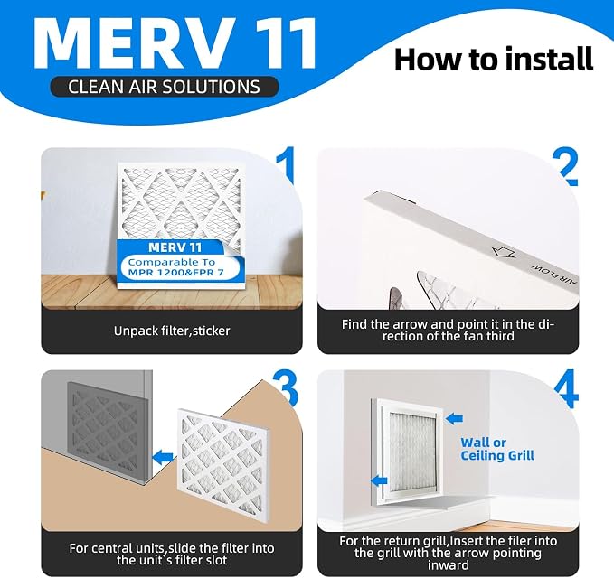 (12 Pack) 24x24x1 Furnace Air Filters, MPR 1200 & FPR 7, MERV 11 Pleated Air Filter (Actual Size: 23.75" x 23.75" x 0.75")