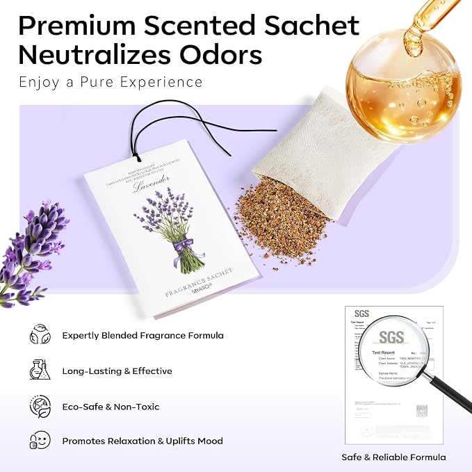 12 Pack Assorted Floral Scented Sachets - Lavender, Rose, Jasmine, Ocean, Gardenia & Lily | Drawer, alternate product view 4