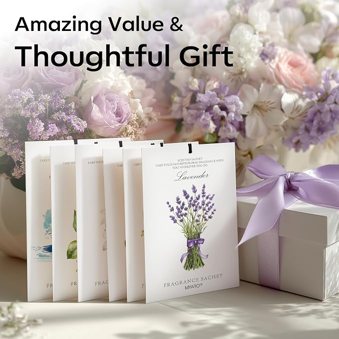 12 Pack Assorted Floral Scented Sachets - Lavender, Rose, Jasmine, Ocean, Gardenia & Lily | Drawer, alternate product view 7