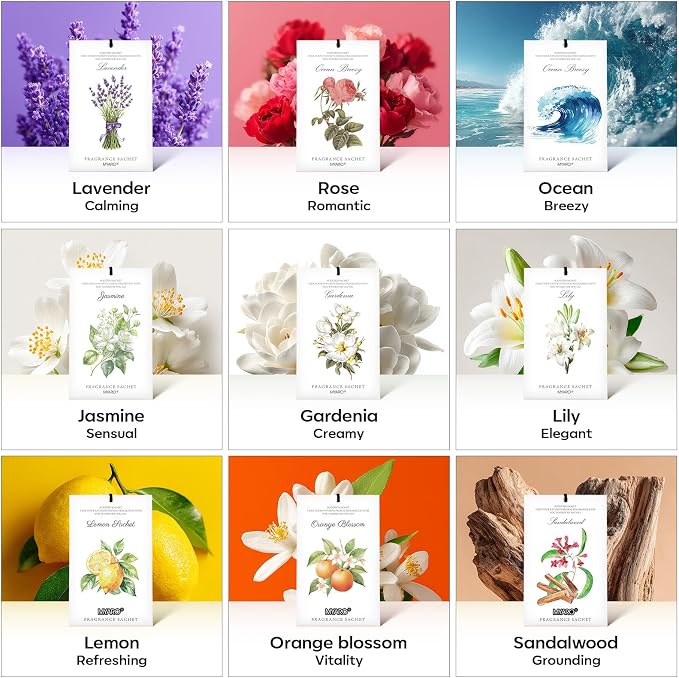 12 Pack Assorted Floral Scented Sachets - Lavender, Rose, Jasmine, Ocean, Gardenia & Lily | Drawer, alternate product view 8
