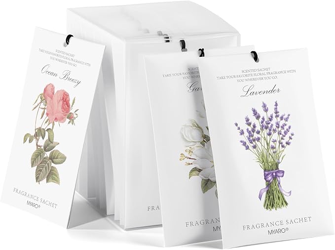 12 Pack Assorted Floral Scented Sachets - Lavender, Rose, Jasmine, Ocean, Gardenia & Lily | Drawer, alternate product view 9