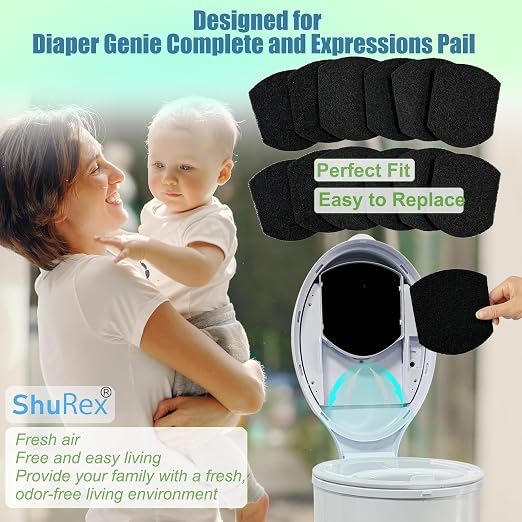 12 Pack Baby Diaper Pail Deodorizer for Diaper Pail, Activated Charcoal Odor Absorbing Filters Compatible with