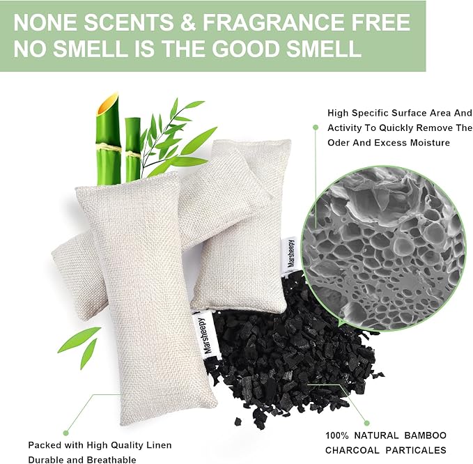 12 Pack Bamboo Charcoal Shoe Deodorizer Bags,Shoe Odor Eliminator,Charcoal Air Purifying Bags, alternate product view 2