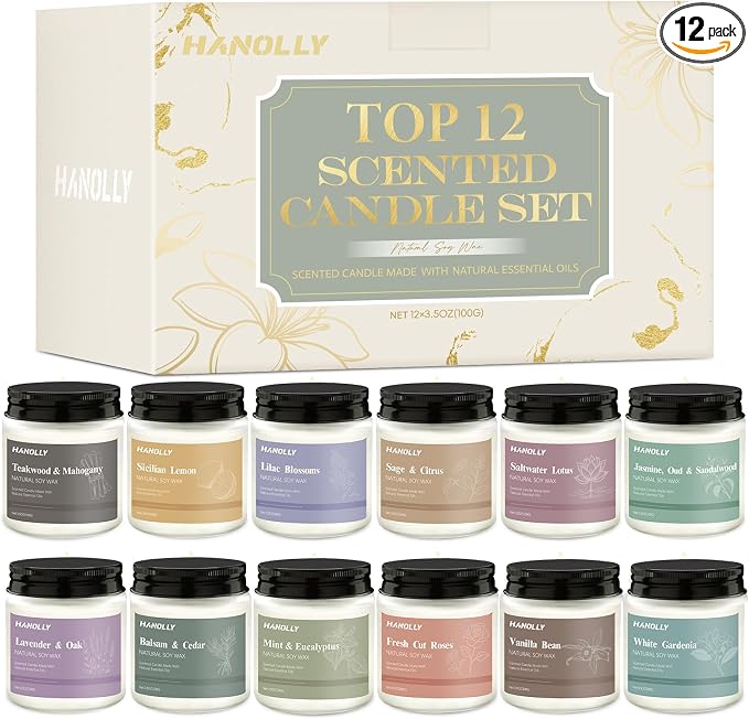12 Pack Candles for Home Scented, Aromatherapy Candles Gifts Set for Women, Lavender, Vanilla, Rose Candle, product image