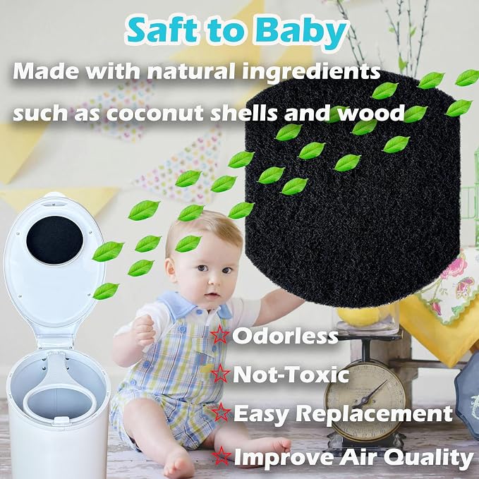 12 Pack Diaper Pail Odor Absorber Carbon Filter Refills for Diaper Pail, Odor Eliminator Activated Charcoal Filter