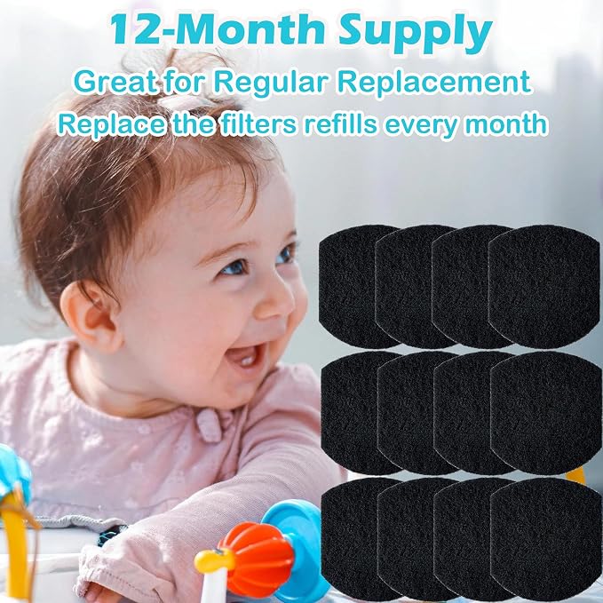 12 Pack Diaper Pail Odor Absorber Carbon Filter Refills for Diaper Pail, Odor Eliminator Activated Charcoal Filter