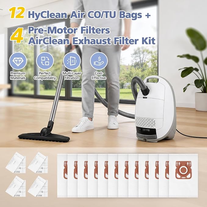 12 Pack HyClean Air TU/CO Vacuum Cleaner Bags Compatible witn Guard L1 M1 S1 Series Vacuum Cleaners, 12 Vacuum Bags, 4